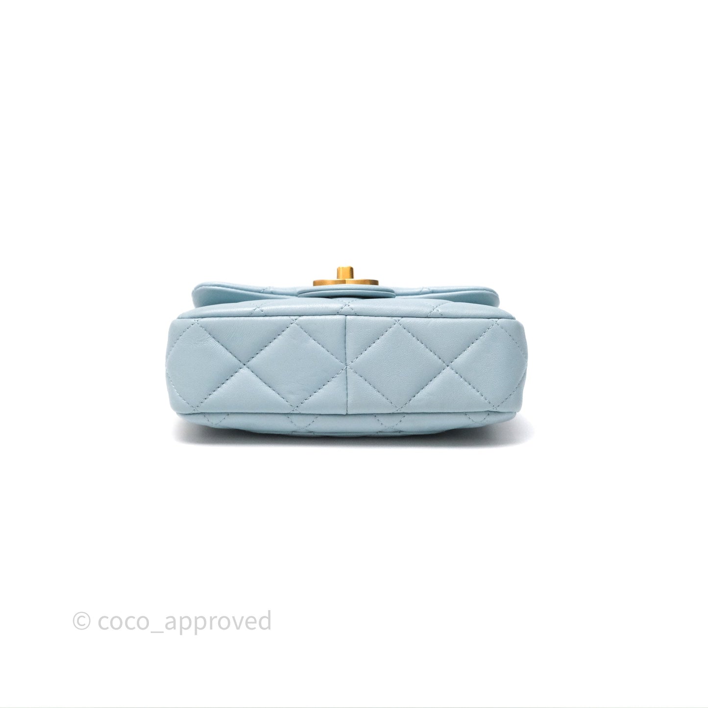 Chanel Quilted Enamel Pending CC Mini Square Flap Baby Blue Lambskin 22P