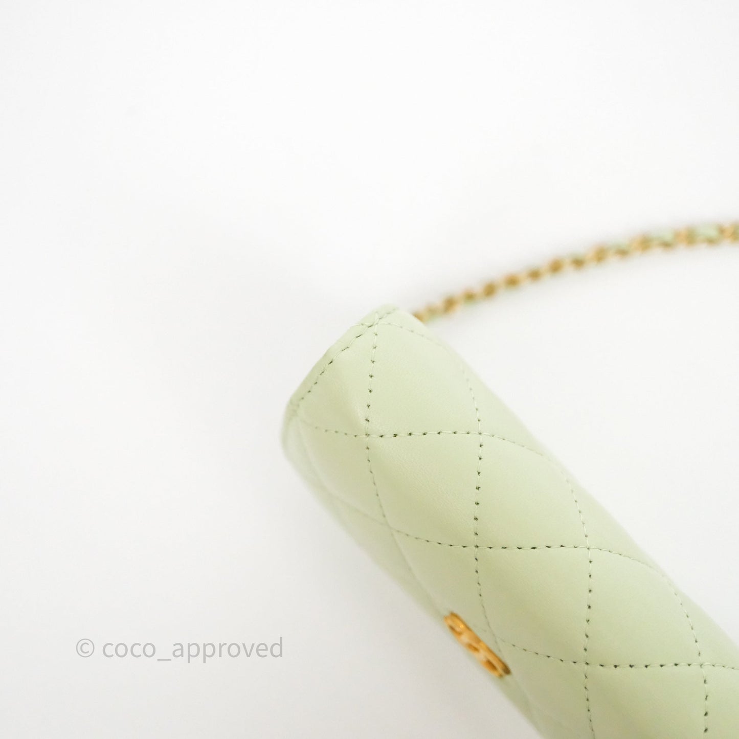 Chanel Pearl Crush Mini Clutch Belt Bag Green Lambskin Aged Gold Hardware