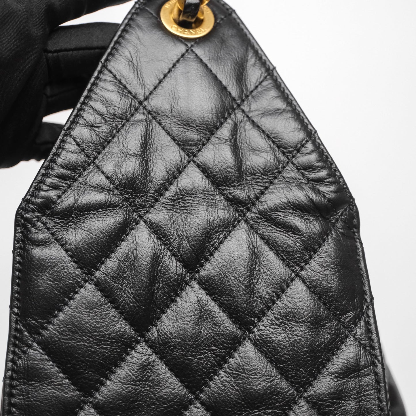 Chanel 25 Medium Black Crumpled Calfskin Aged Gold Hardware
