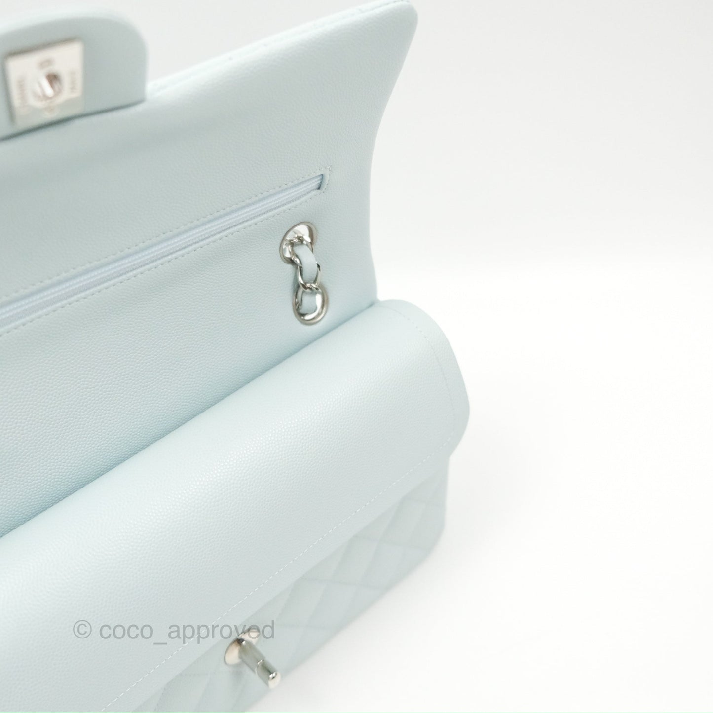 Chanel Medium Classic Flap Quilted Pale Blue Caviar Silver Hardware