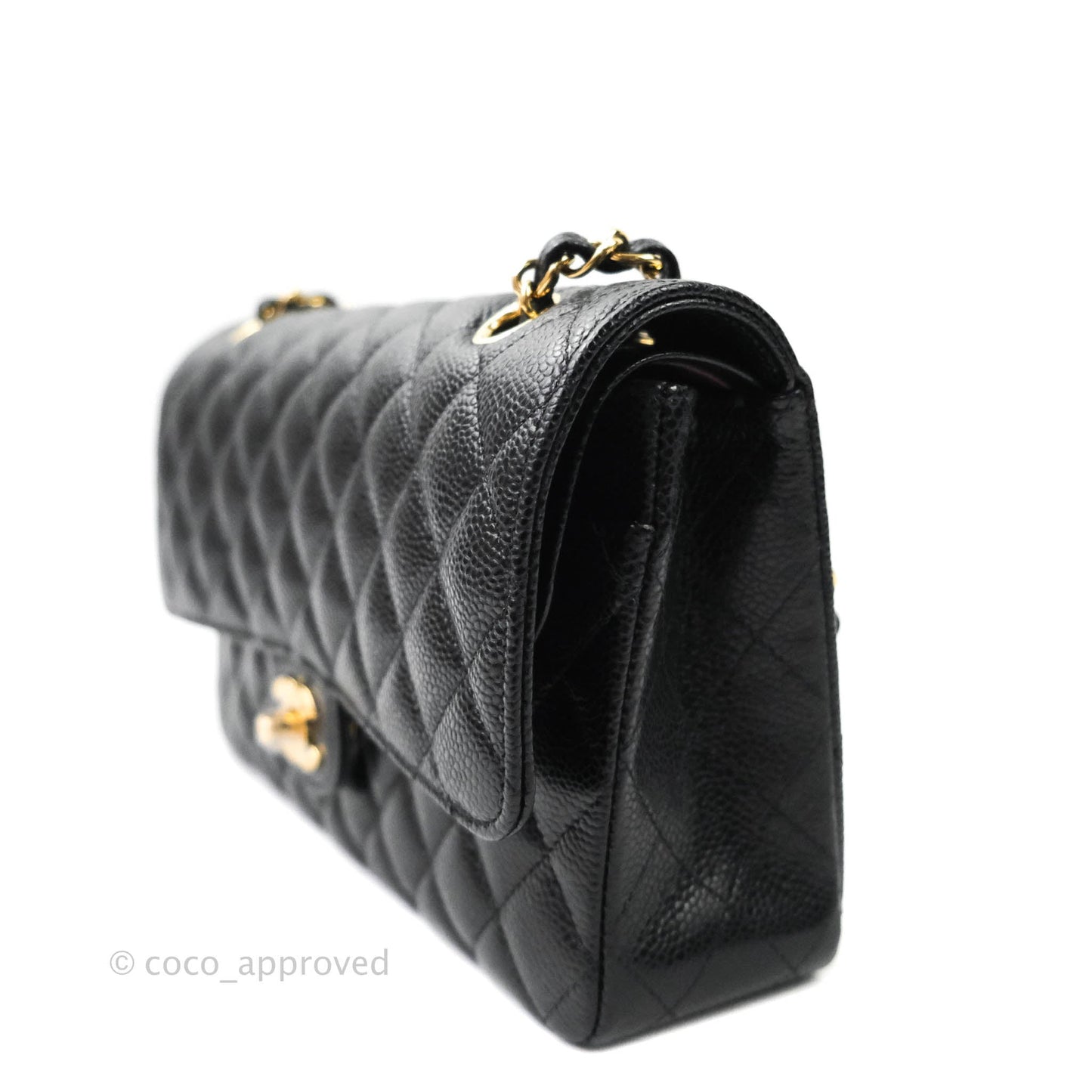 Chanel Classic M/L Medium Double Flap Bag Black Caviar Gold Hardware