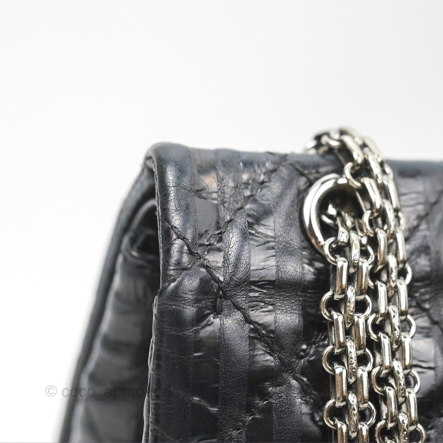 Chanel Reissue 227 Flap Quilted Calfskin Black Striped Dark Silver Hardware