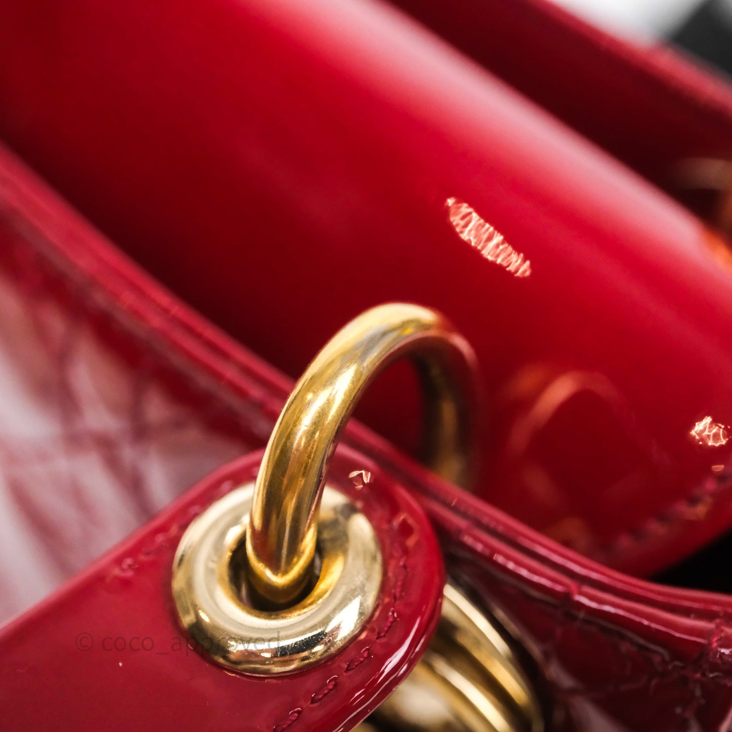 Christian Dior Mini Lady Dior Bag Red Patent Gold Hardware