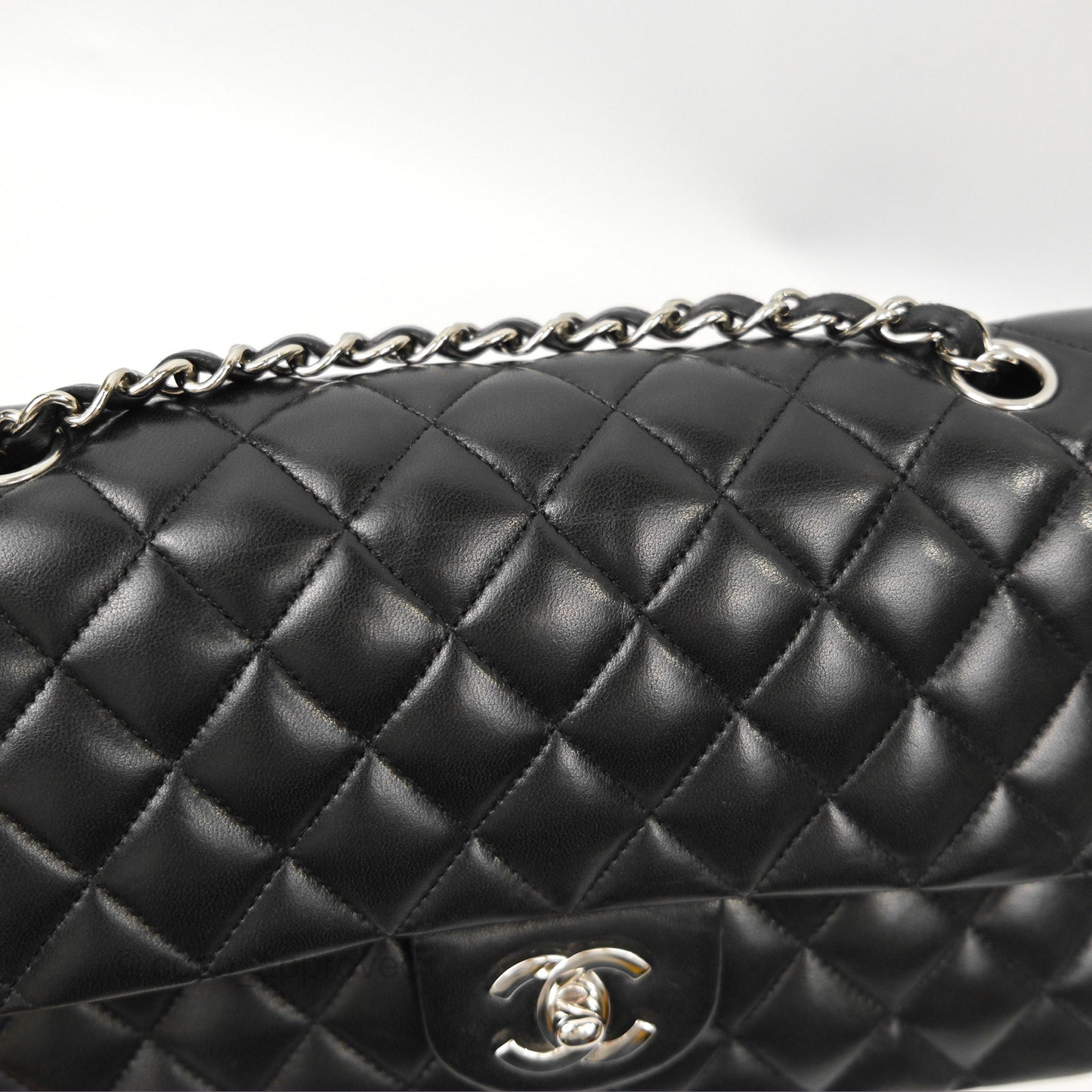 Chanel Classic M/L Medium Flap Quilted Black Lambskin Silver Hardware