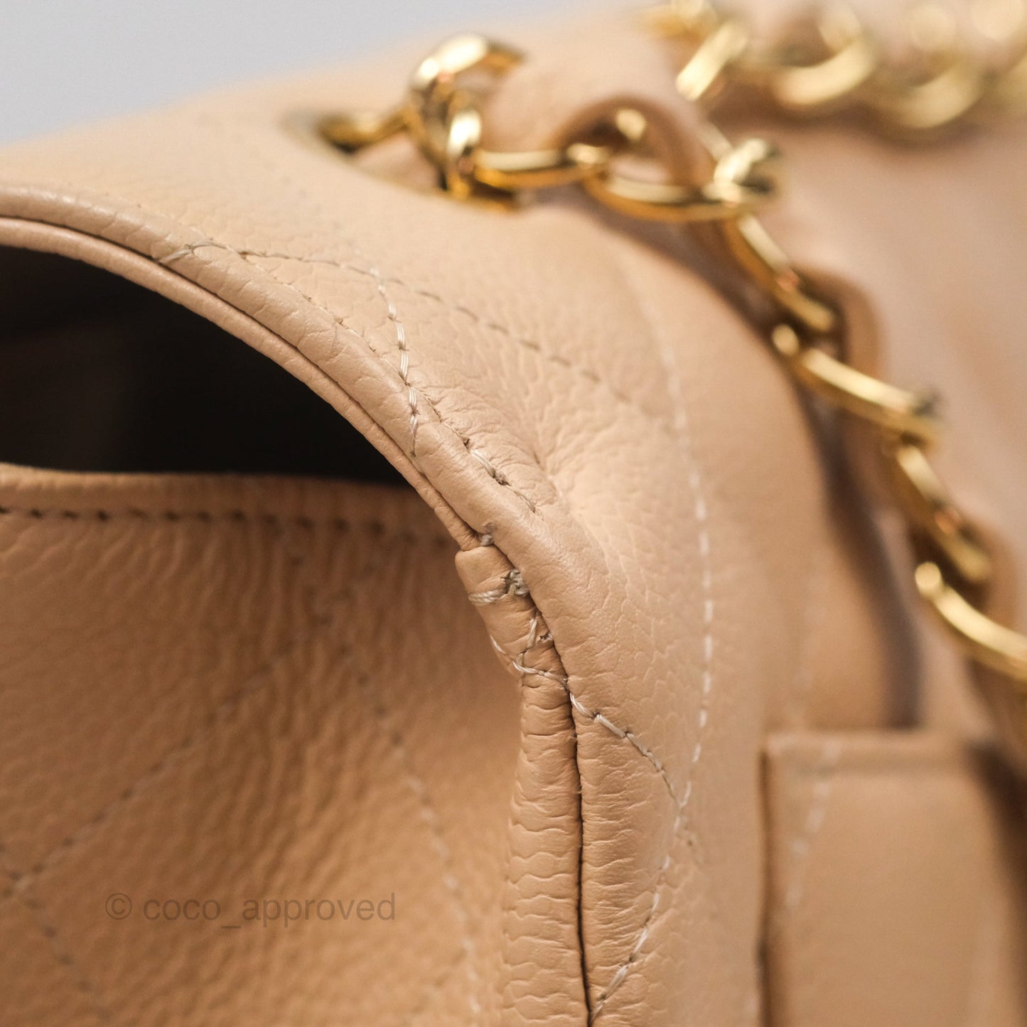 Chanel Jumbo Single Flap Quilted Beige Caviar Gold Hardware