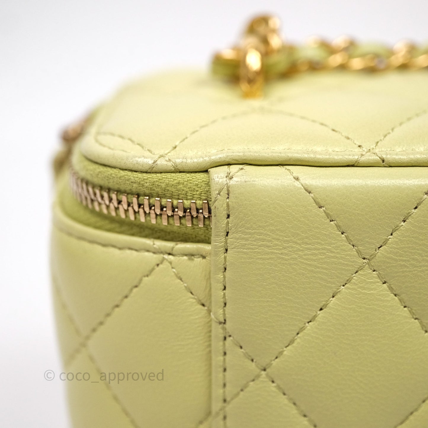 Chanel Quilted Vanity With Chain Lambskin Green Gold Hardware