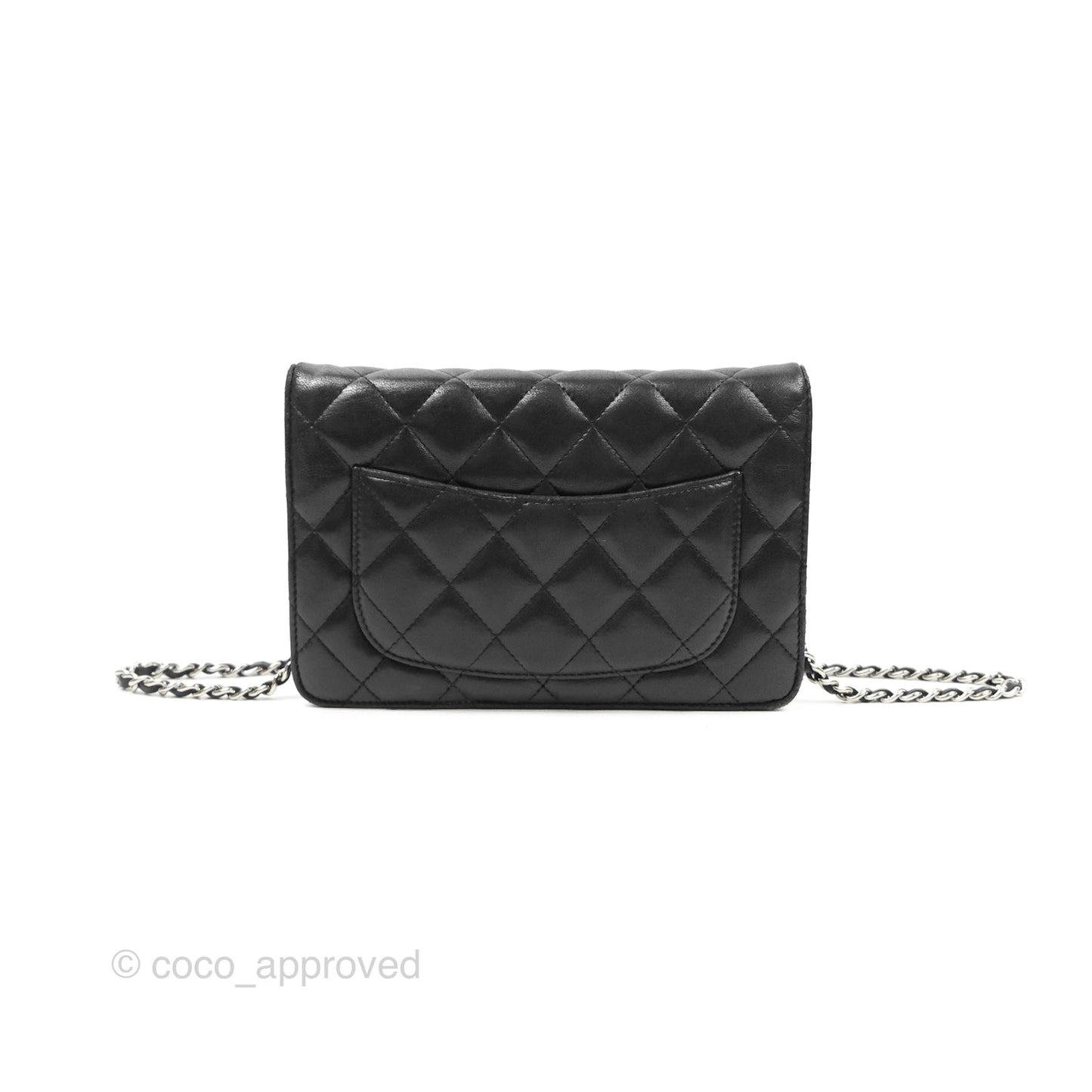 Chanel Quilted Classic Wallet On Chain WOC Black Lambskin Silver Hardware