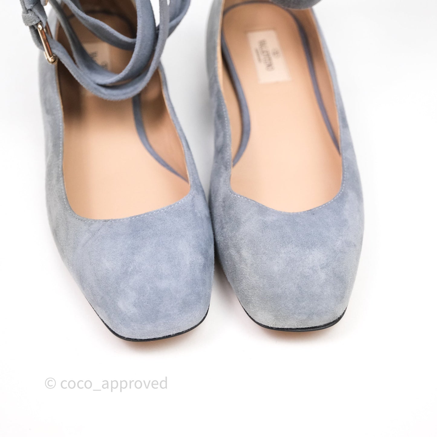 Valentino Garavani Suede Ballet Flats Tango Ankle Wrap Blue Grey Size 38