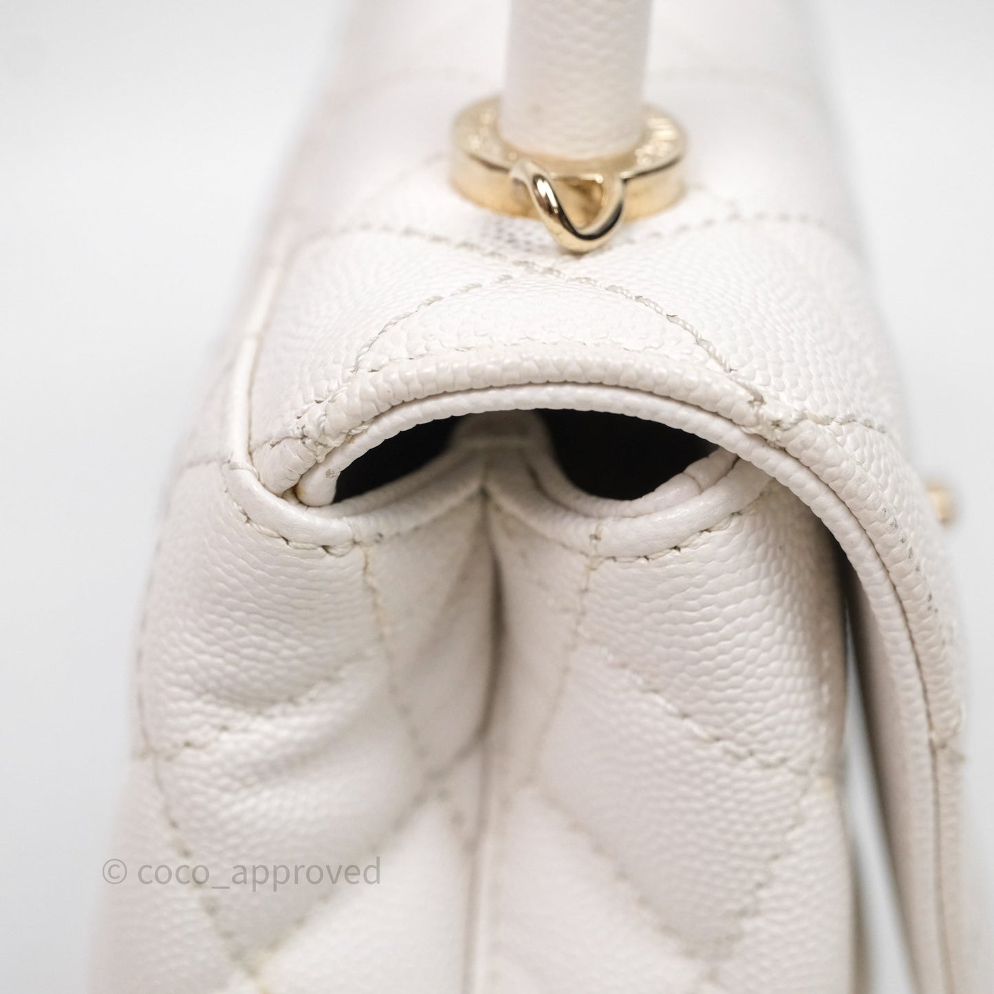 Chanel Mini Coco Handle Quilted White Caviar Gold Hardware