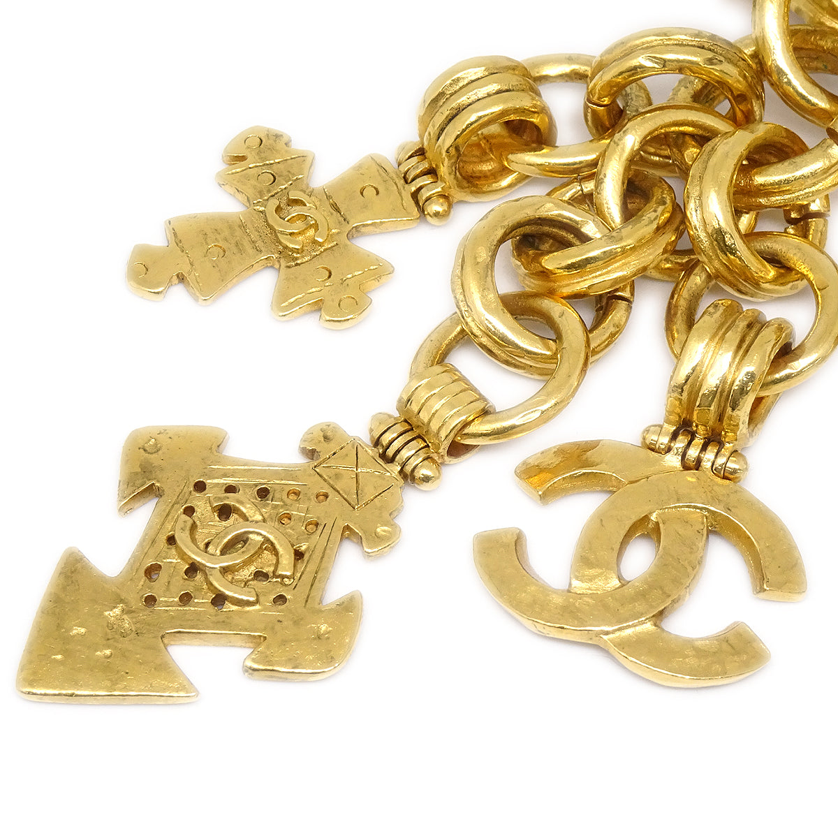 Luxury Chanel 1994 Spring Cross CC Charm Gold Chain Belt