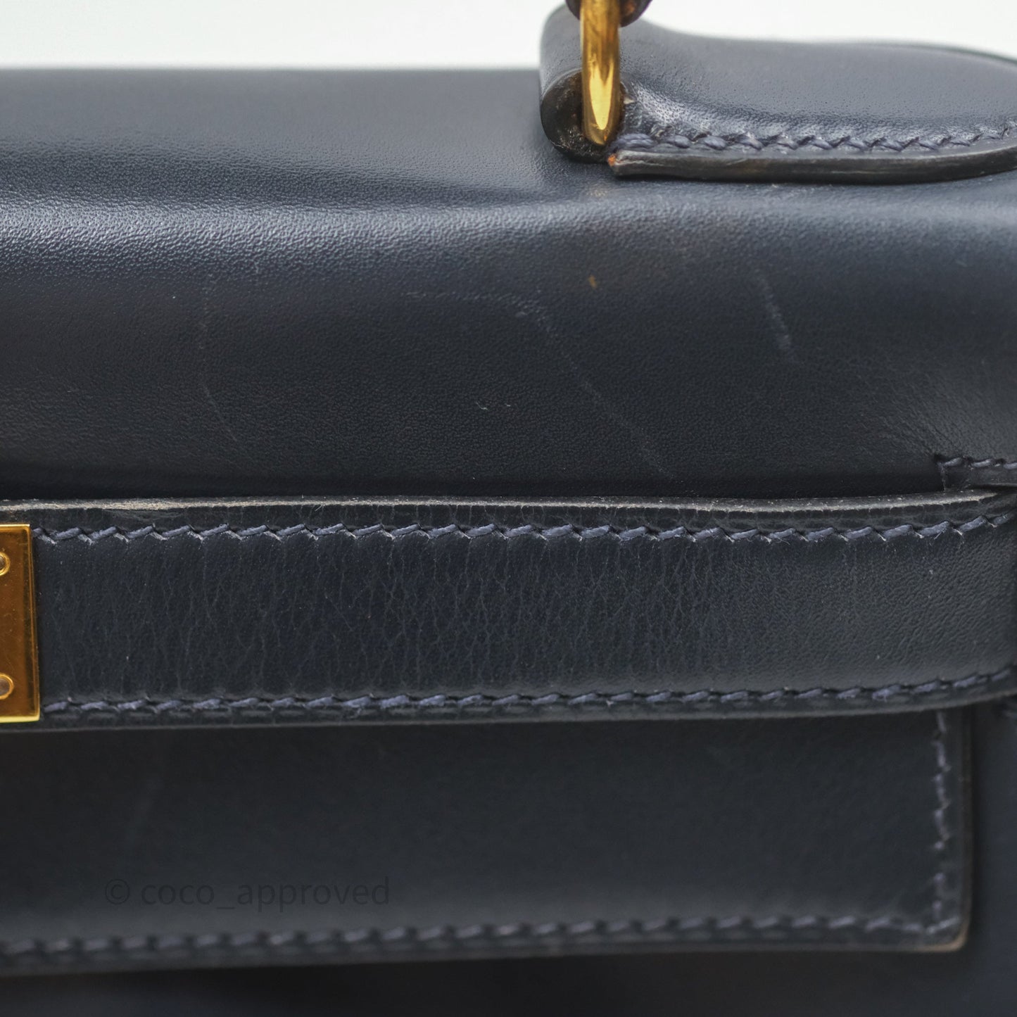 Hermès Vintage Kelly 28 Retourn Navy Box Leather Gold Hardware