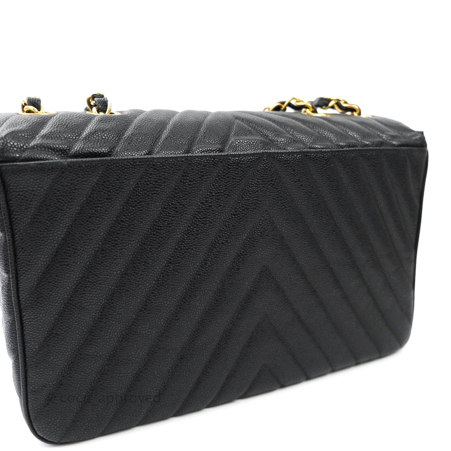 Chanel Vintage Chevron Maxi Classic Flap Black Caviar 24K Gold Hardware