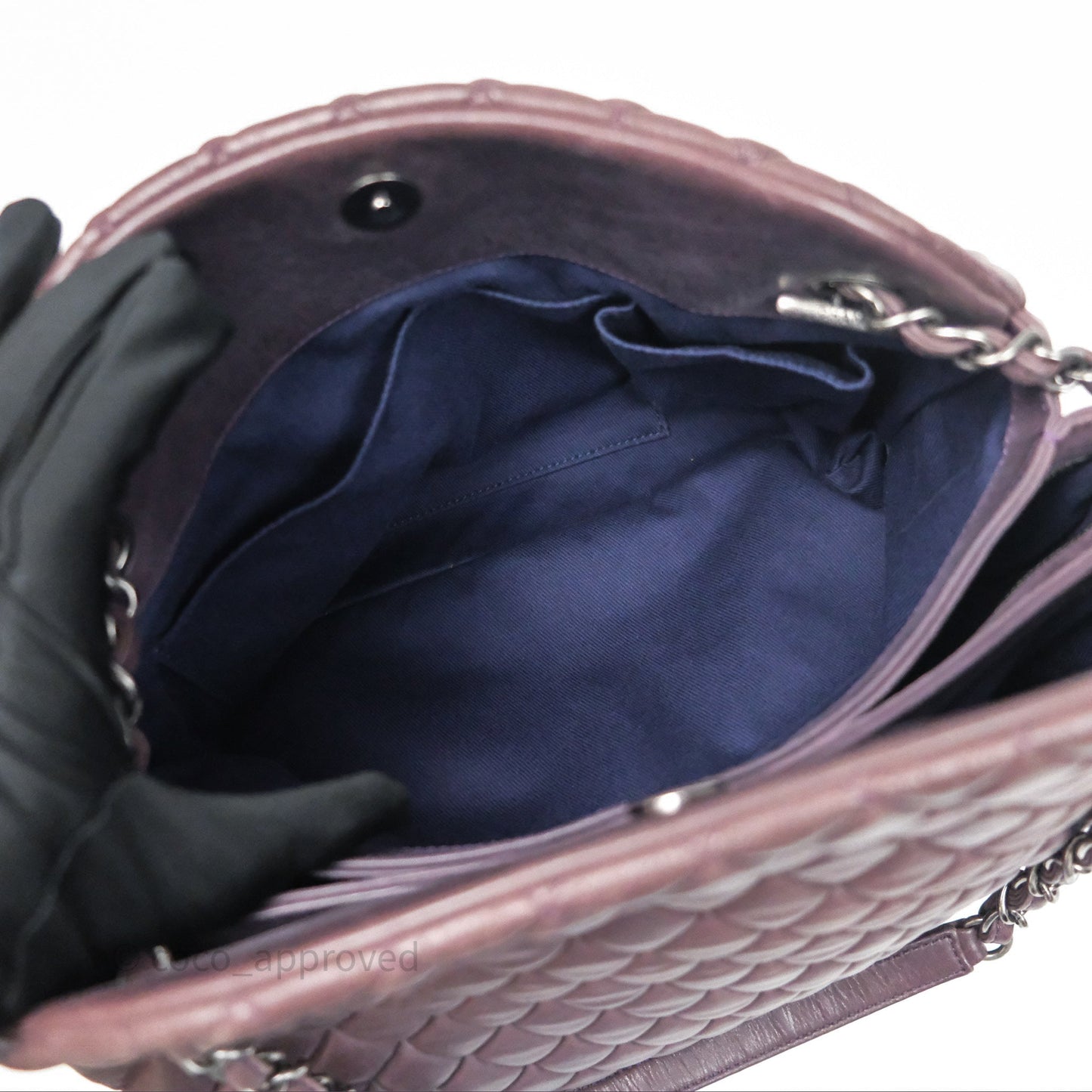 Chanel Large Mademoiselle Bowling Crumpled Calfskin Purple Ruthenium Hardware