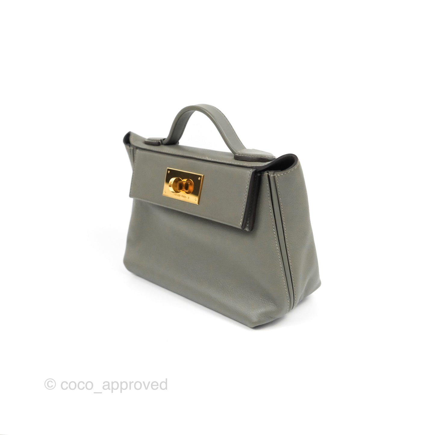 Hermès 24/24 21 Mini Gris Meyer 0L Evercolor/Swift Gold Hardware