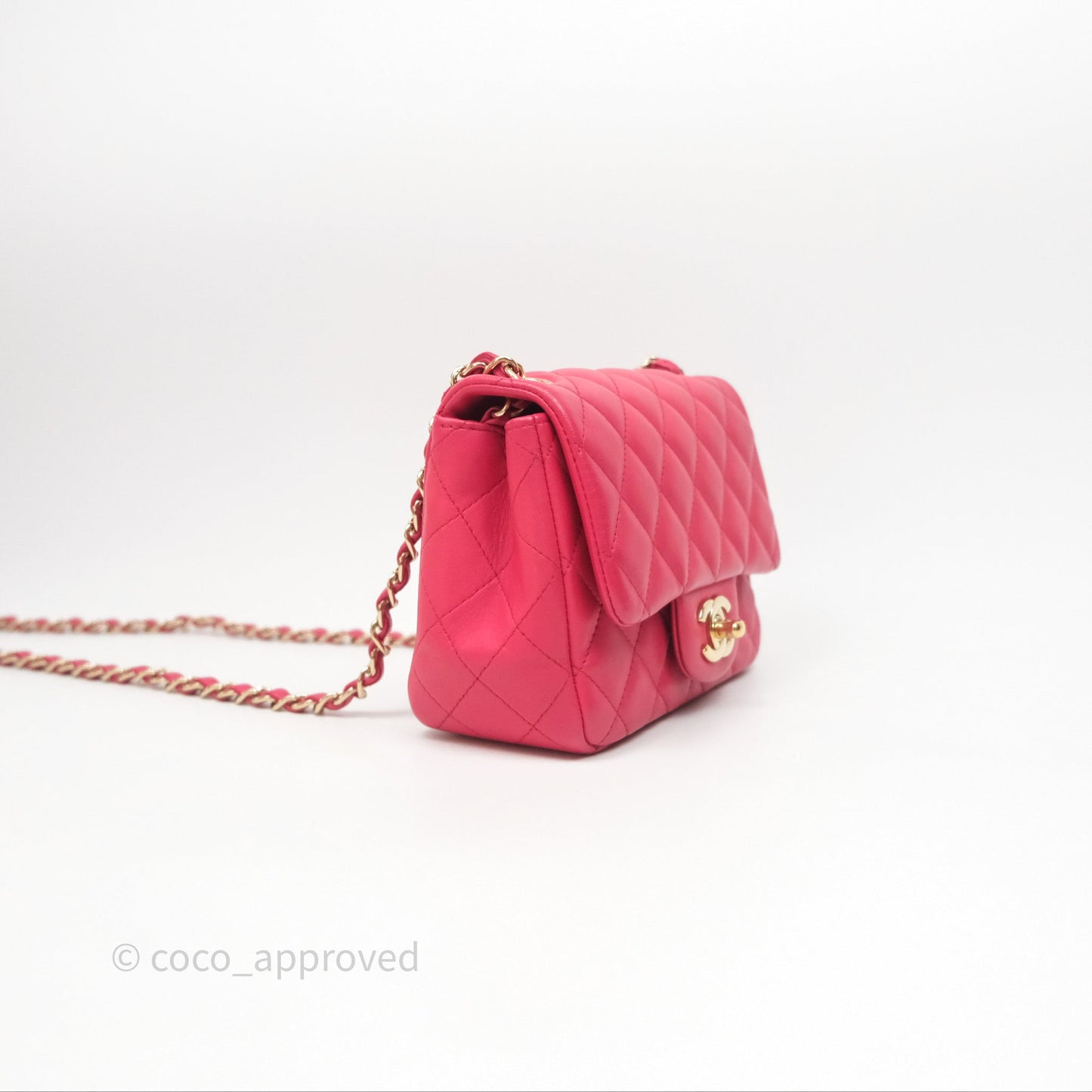 Chanel Mini Square Flap Quilted Dark Pink Lambskin Gold Hardware