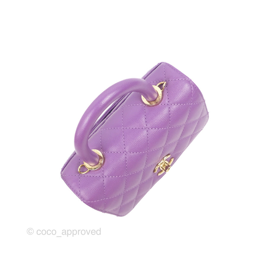 Chanel Mini Coco Handle Quilted Purple Caviar Gold Hardware