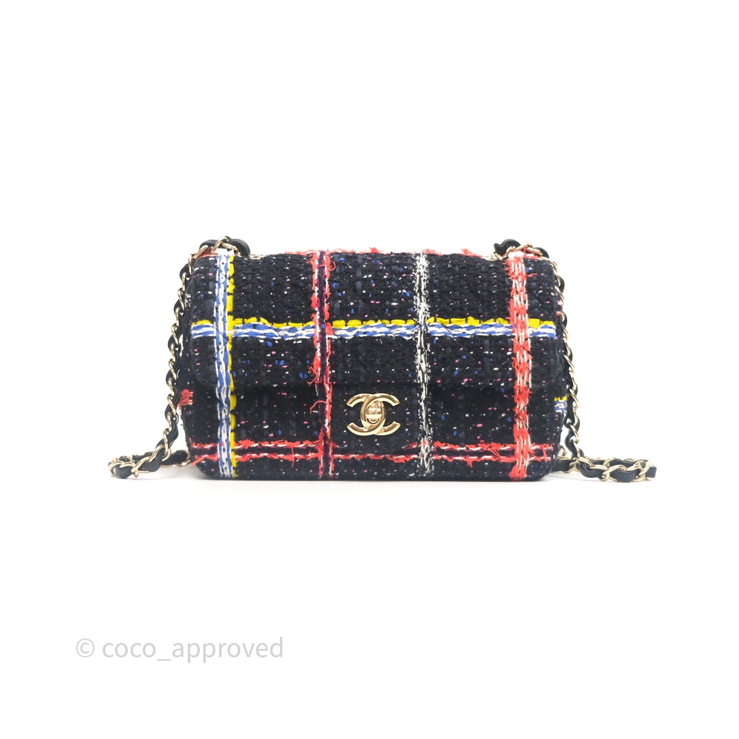 Chanel Mini Rectangular Flap Navy Tweed Gold Hardware