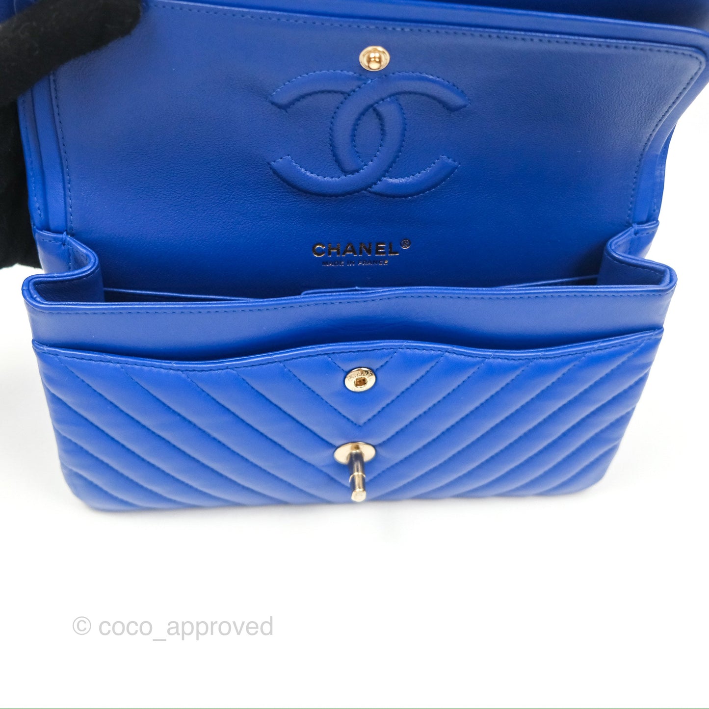 Chanel Medium Classic Flap Chevron Blue Lambskin Gold Hardware