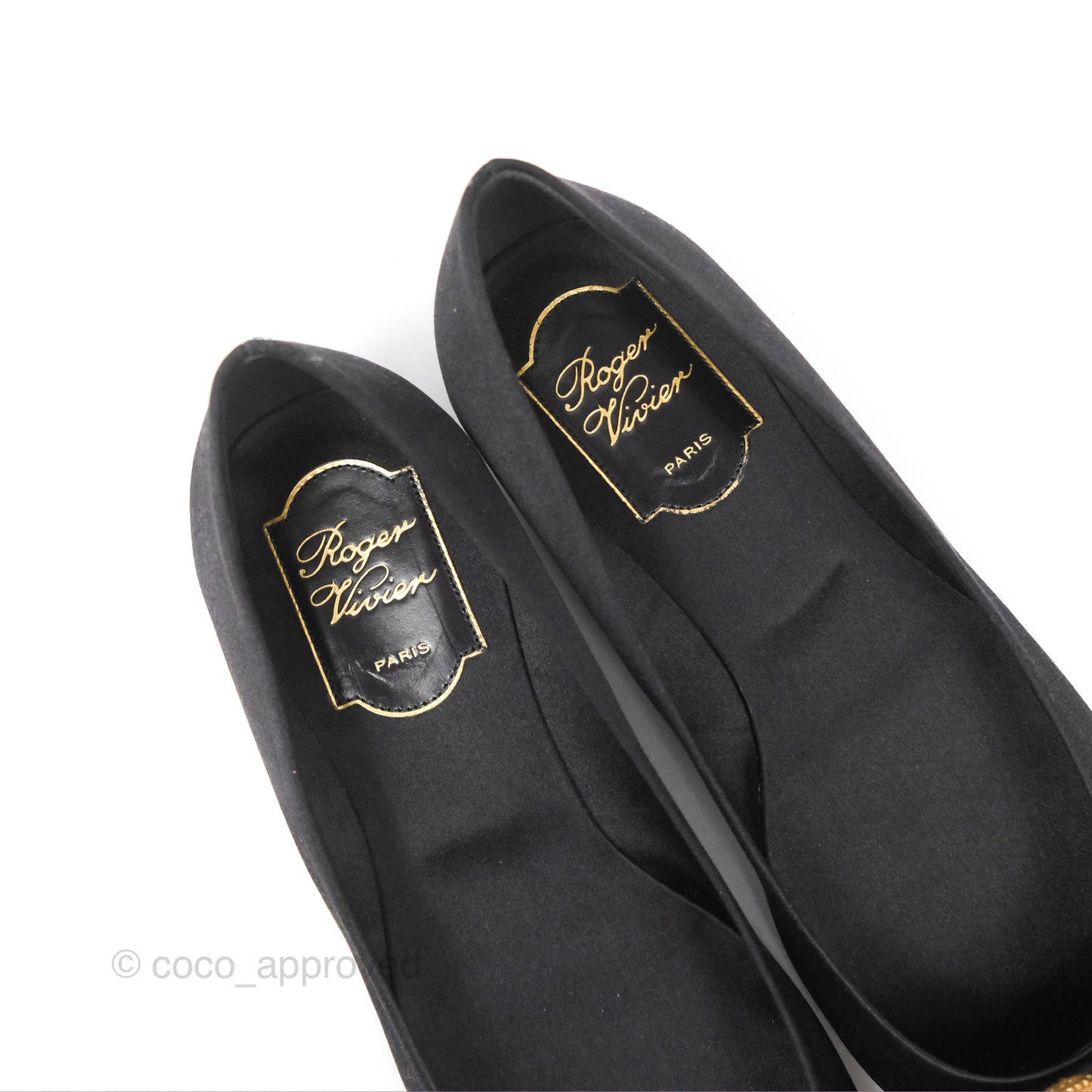 Roger Vivier Ballet Flats Black Satin Gold Hardware Size 36.5