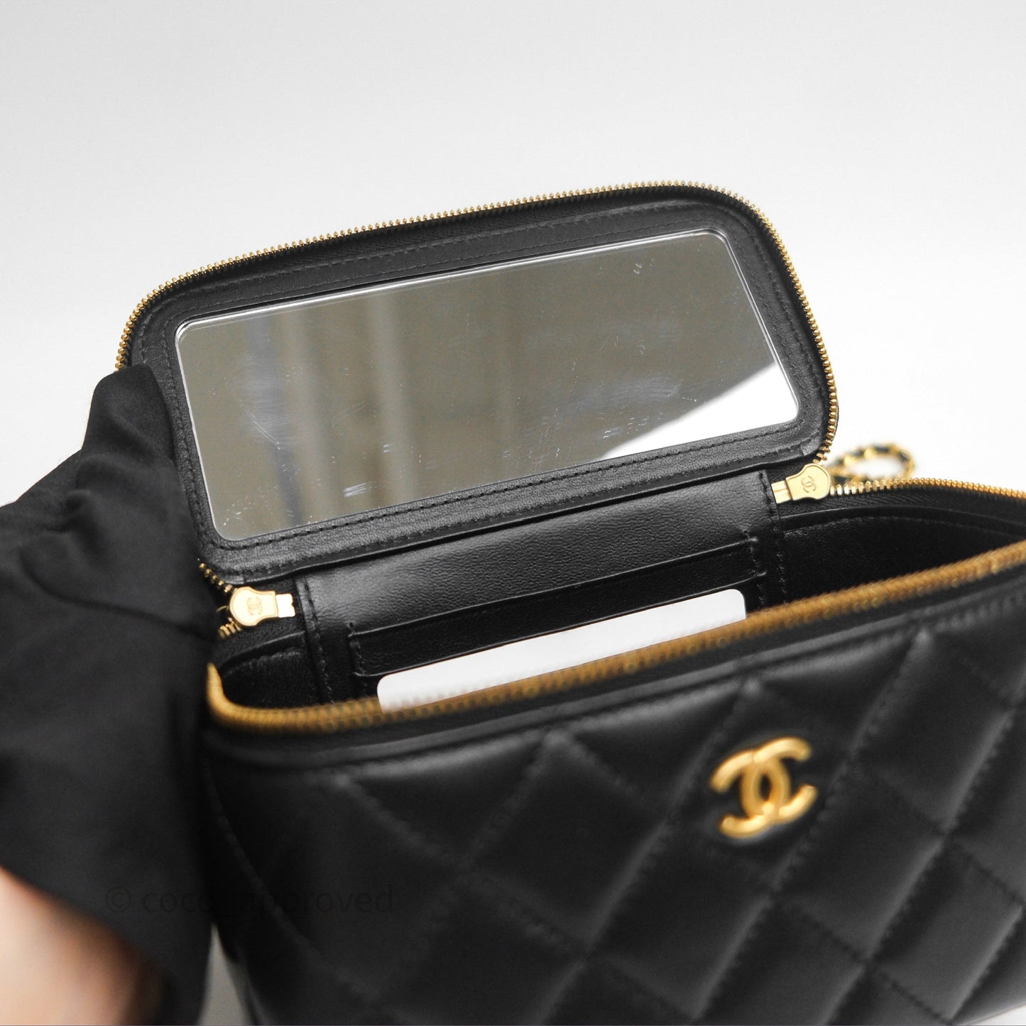 Chanel Vanity with COCO Heart Chain Black Lambskin Aged Gold Hardware