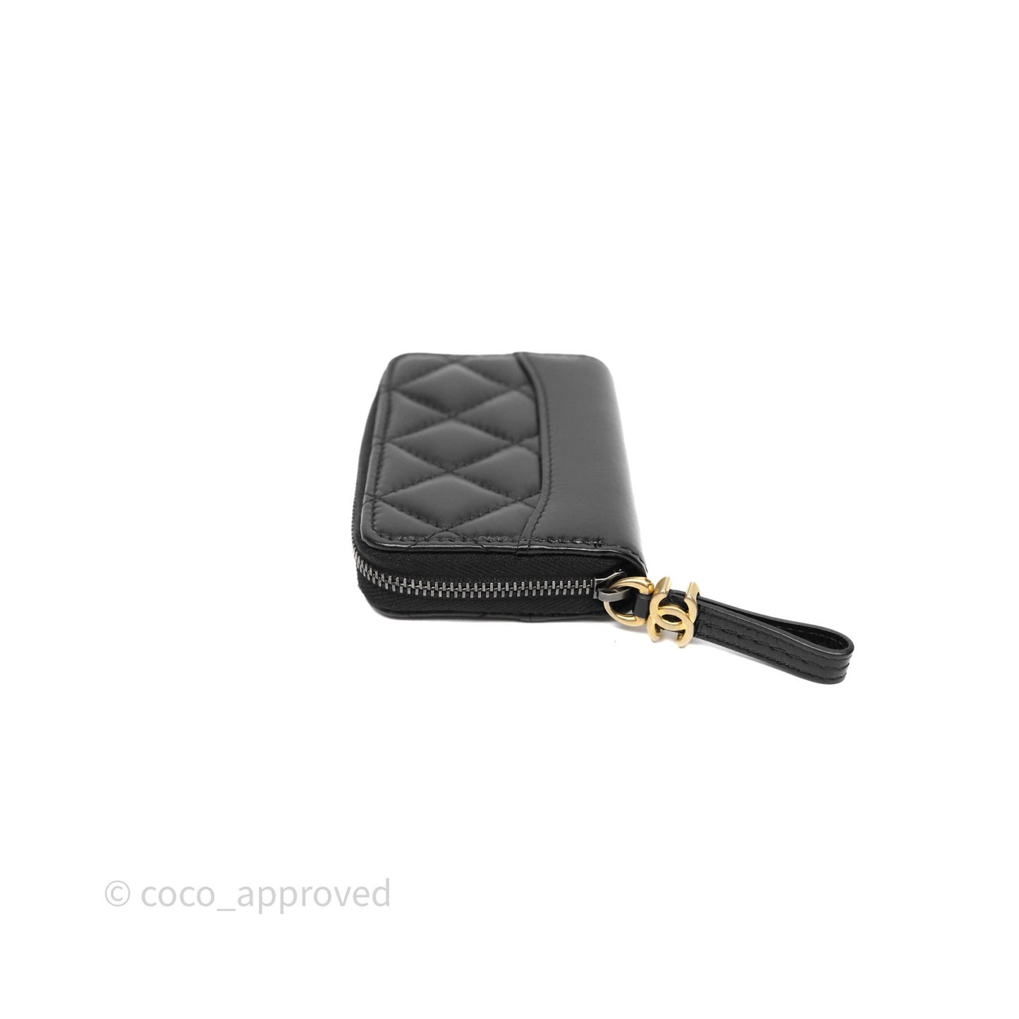 Chanel Quilted Gabrielle Zip Coin Purse Black Lambskin Aged Gold Hardware