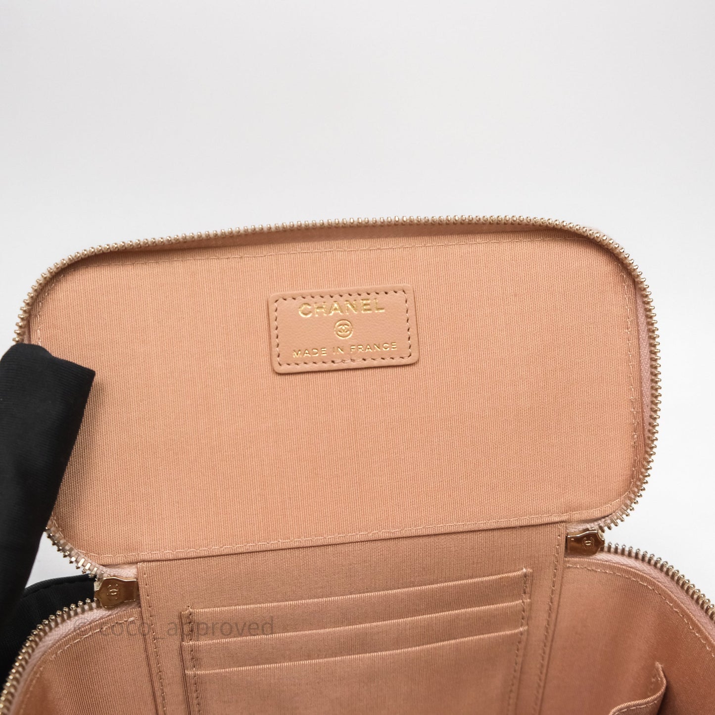 Chanel Vanity Rectangular Top Handle Beige Lambskin Aged Gold Hardware