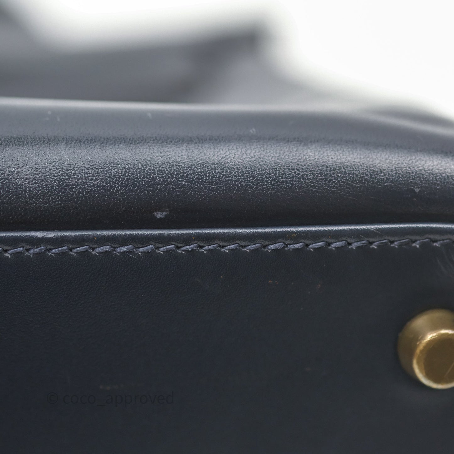 Hermès Vintage Kelly 28 Retourn Navy Box Leather Gold Hardware