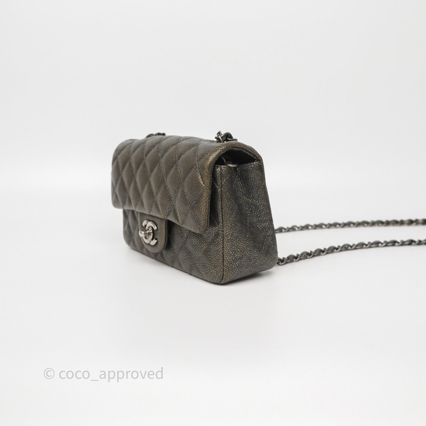 Chanel Mini Rectangular Quilted Metallic Grey Caviar Ruthenium Hardware