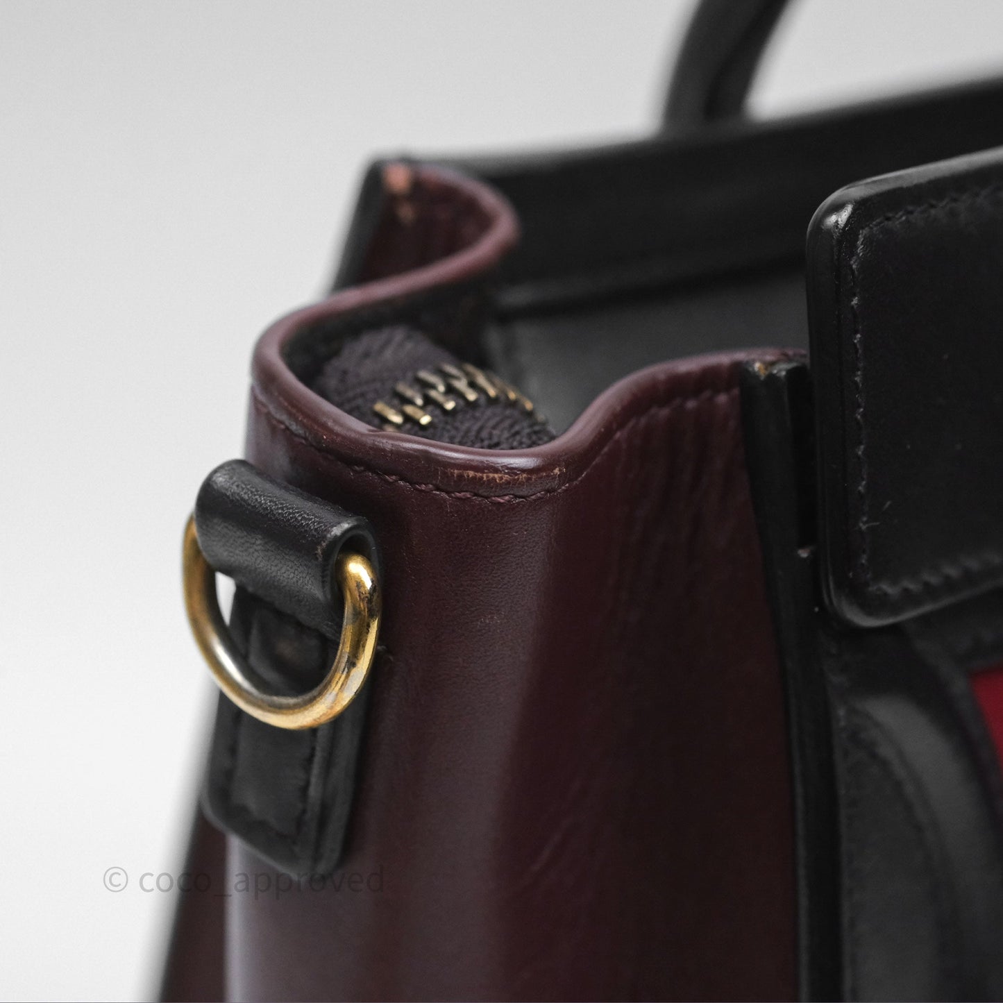 Celine Nano Luggage Satin Calfskin Gold Hardware Red/ Dark Brown