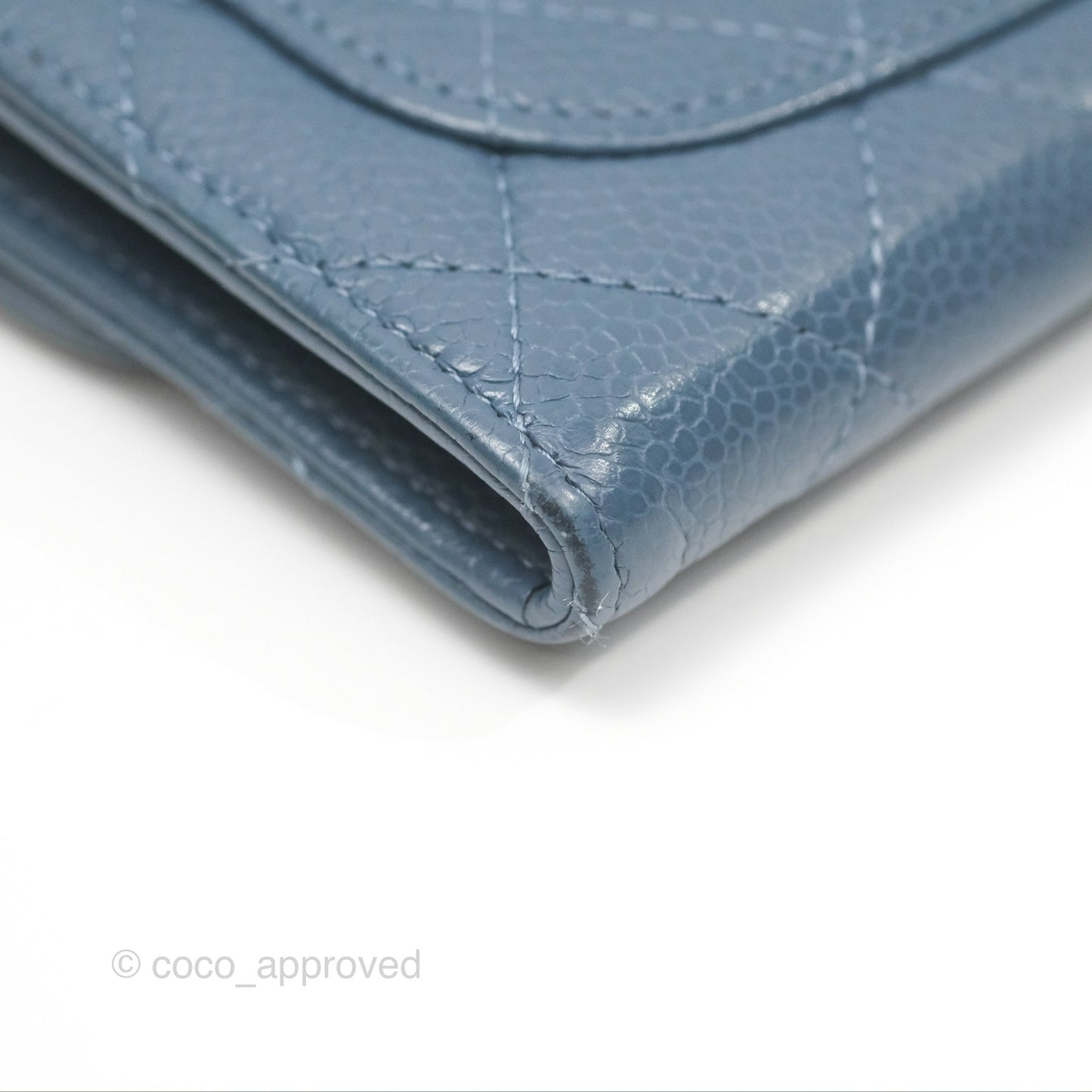 Chanel Quilted Small Flap Wallet Grey Blue Caviar Silver Hardware