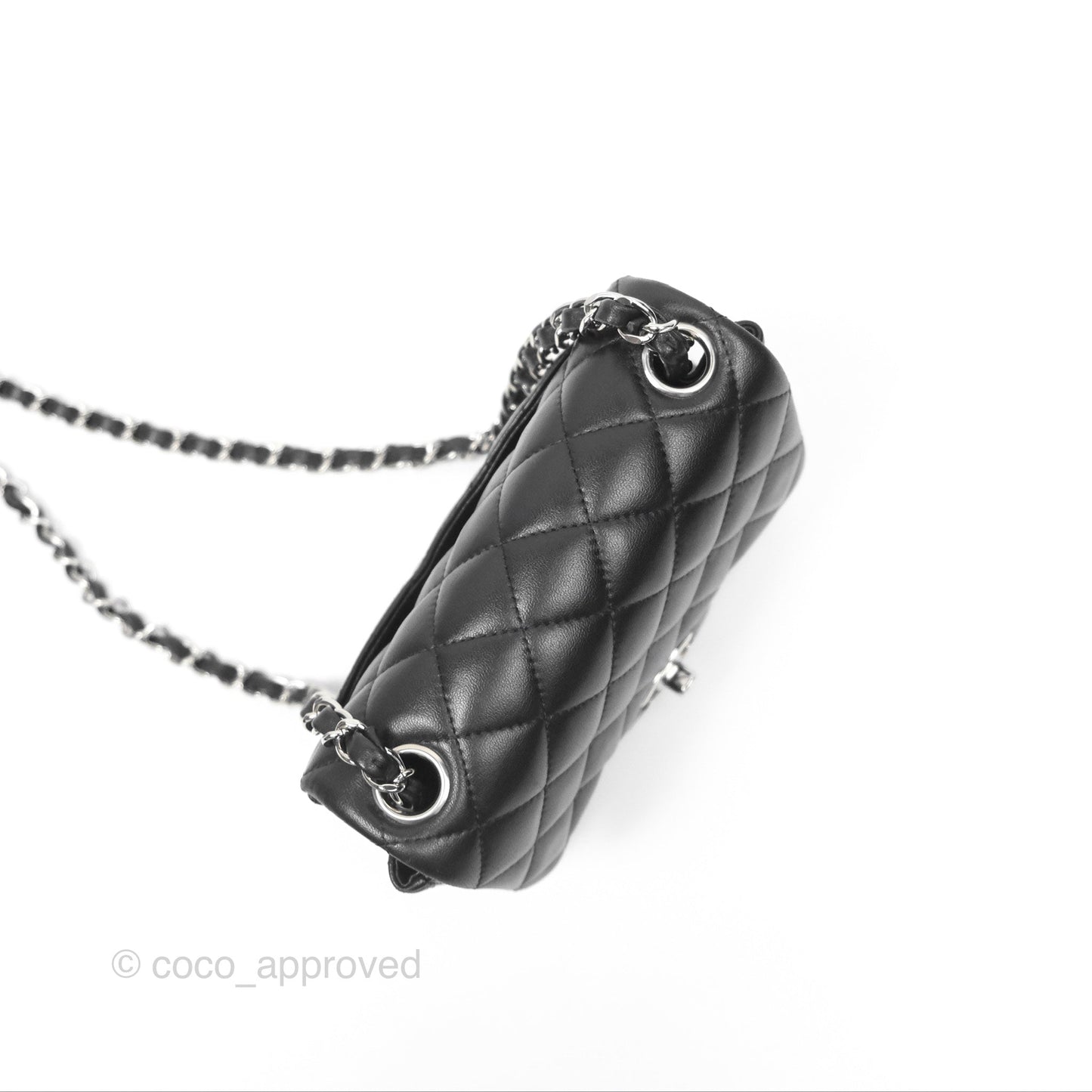 Chanel Mini Square Flap Quilted Black Lambskin Silver Hardware