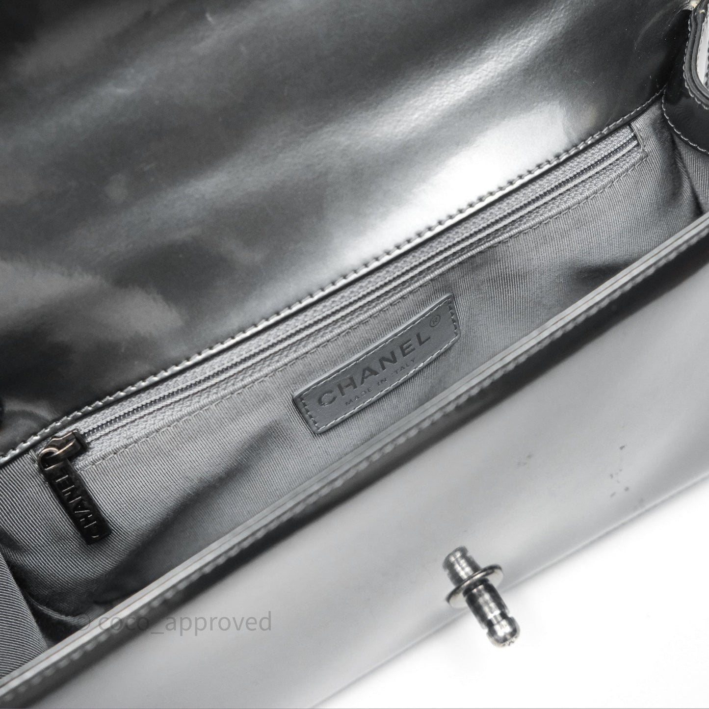 Chanel Medium Boy Metallic Dark Grey Iridescent Glazed Calfskin Ruthenium Hardware