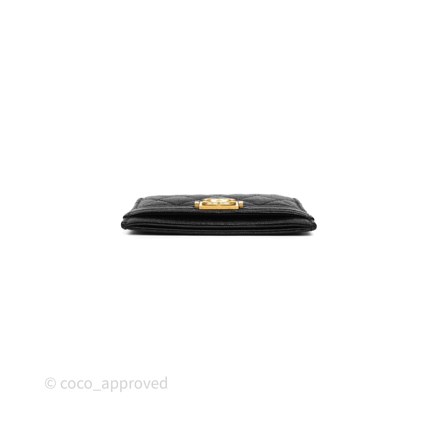 Chanel Boy Card Holder Quilted Black Caviar Aged Gold Hardware