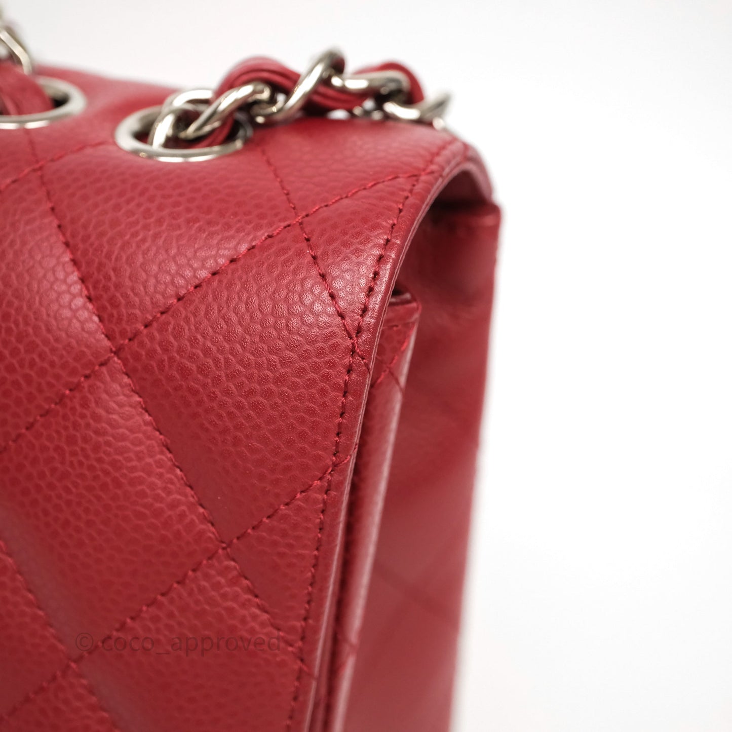 Chanel Jumbo Single Flap Dark Red Caviar Silver Hardware⁣⁣