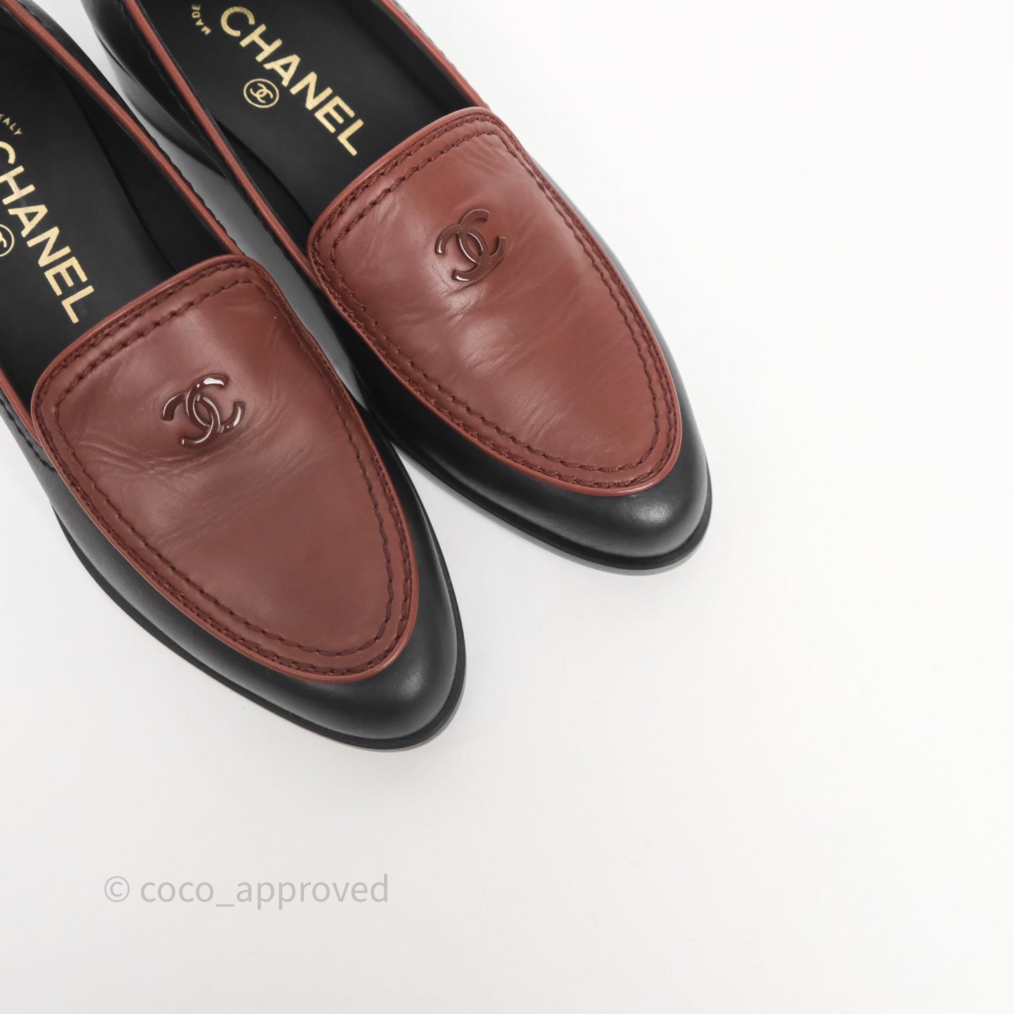 Chanel CC Loafers Black/ Brown Calfskin Size 35.5