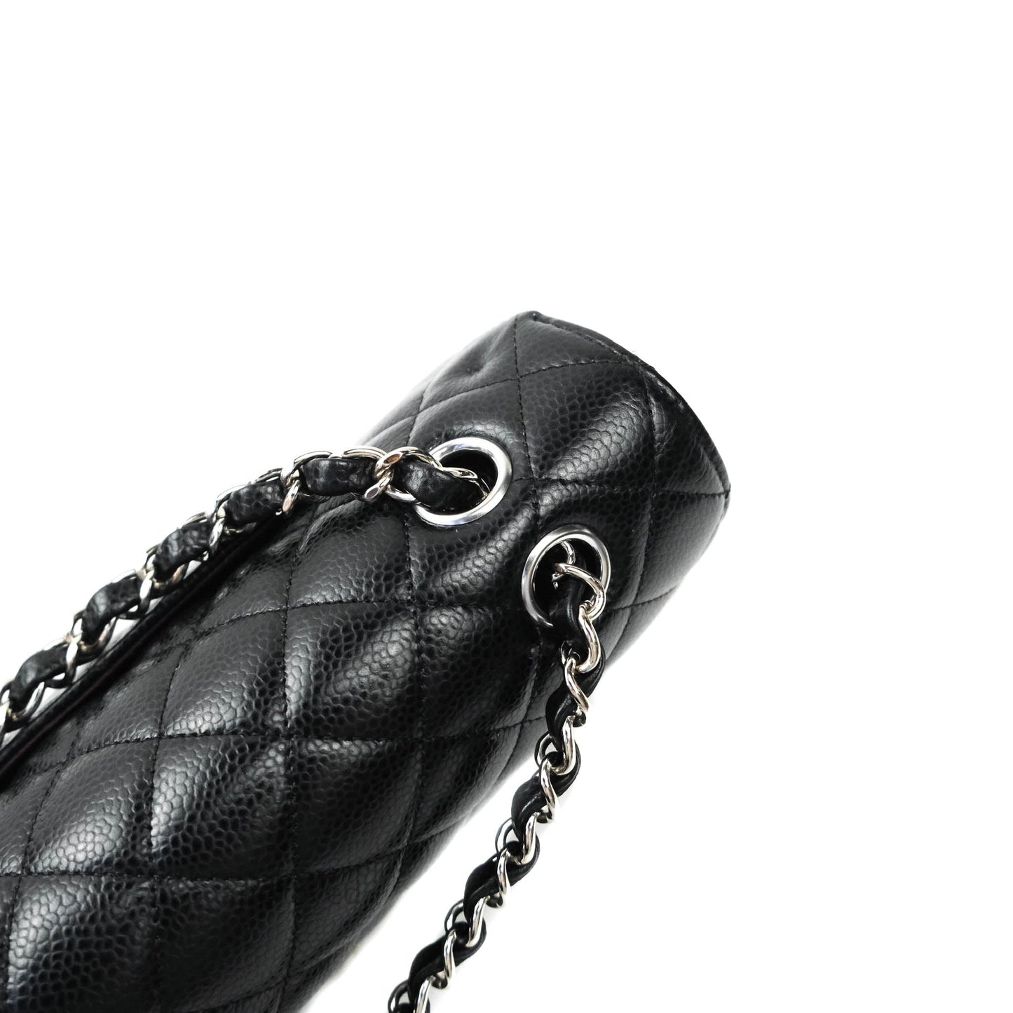 Chanel Classic M/L Medium Double Flap Bag Black Caviar Silver Hardware