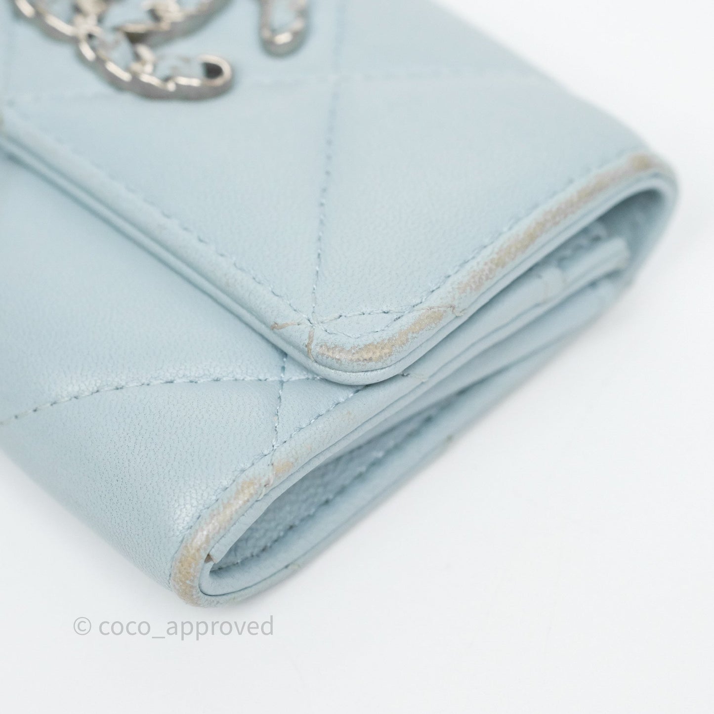 Chanel 19 Flap Card Holder Light Blue Lambskin