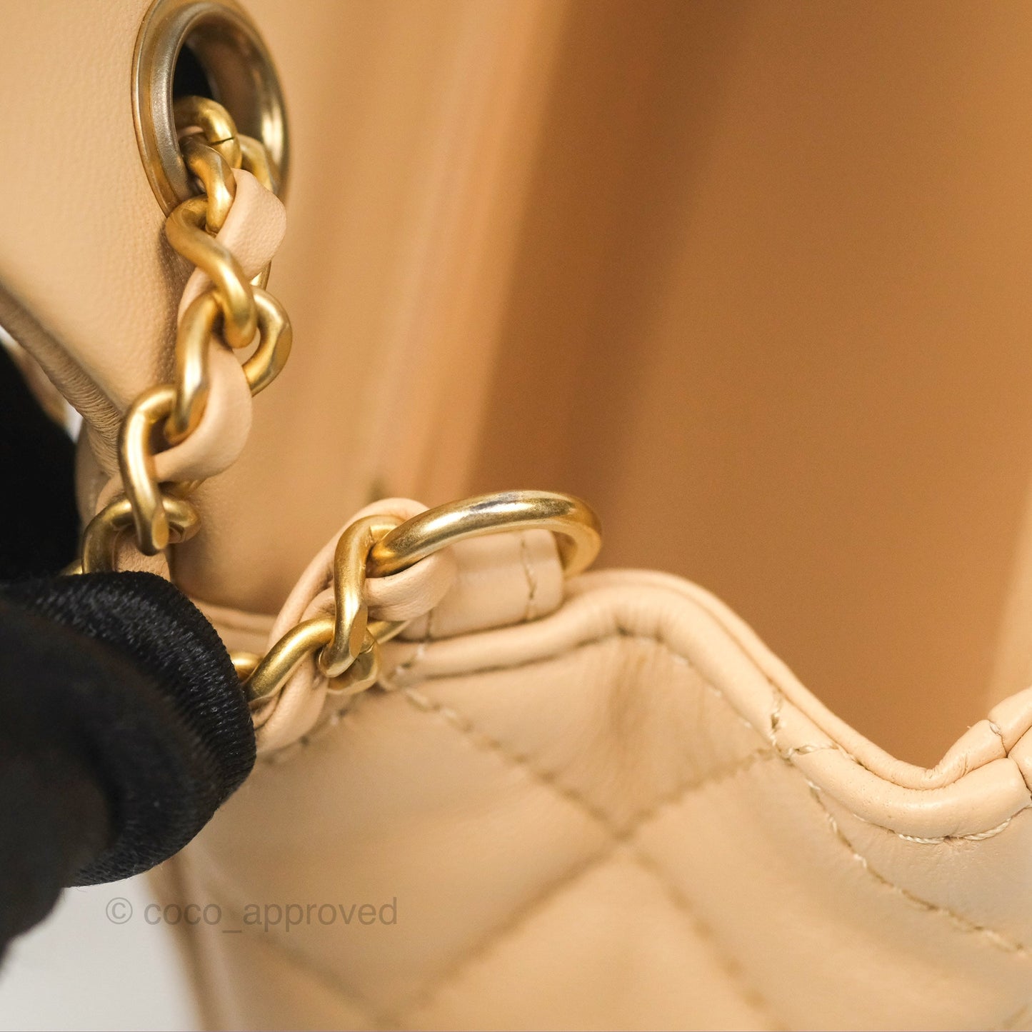Chanel Pearl Crush Mini Rectangular Beige Lambskin Aged Gold Hardware