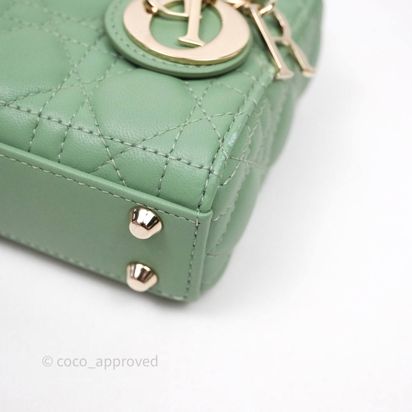 Christian Dior Micro Lady Dior Green Lambskin Cannage Gold Hardware