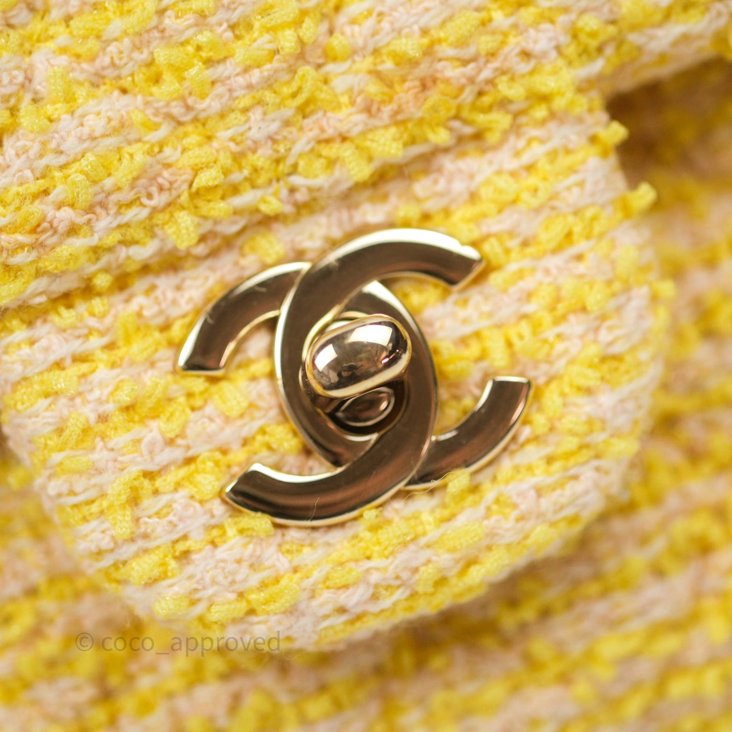 Chanel Classic M/L Medium Flap Quilted Yellow Tweed Gold Hardware