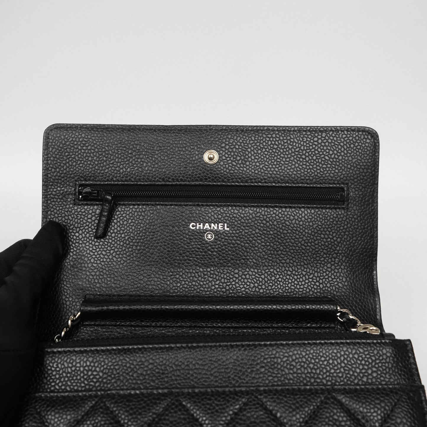 Chanel Classic Wallet On Chain WOC Quilted Black Caviar Silver Hardware