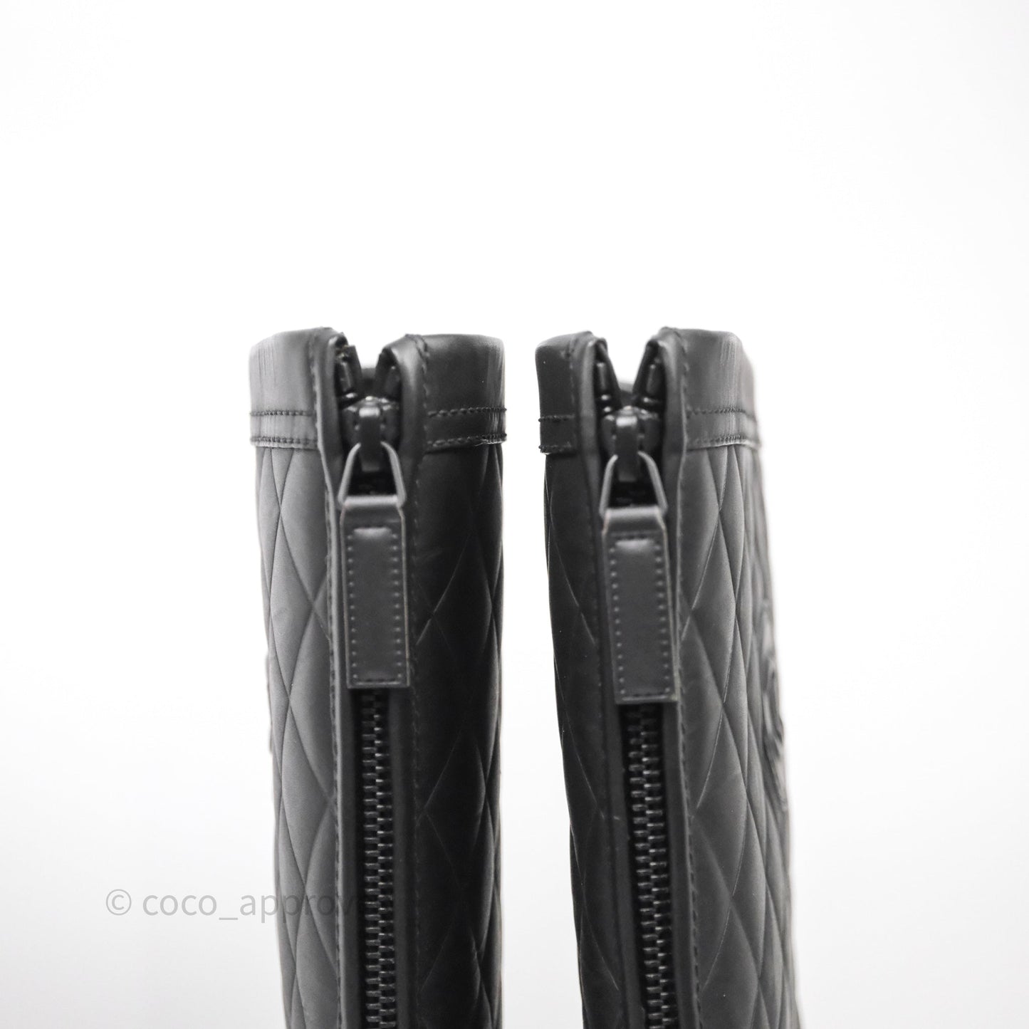 Chanel CC Quilted Knee High Boots Black Calfskin