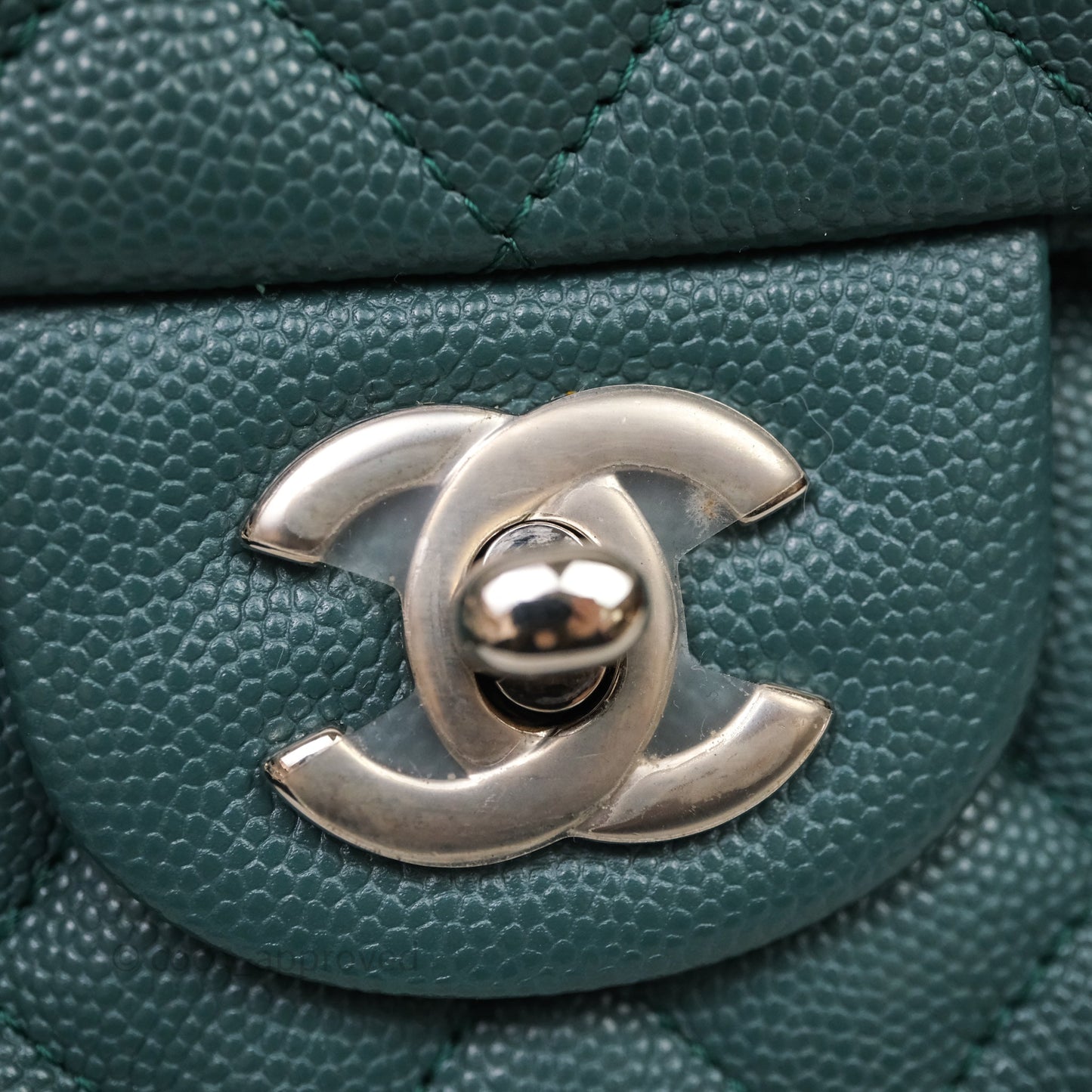 Chanel Quilted Mini Square Flap Dark Green Caviar Silver Hardware