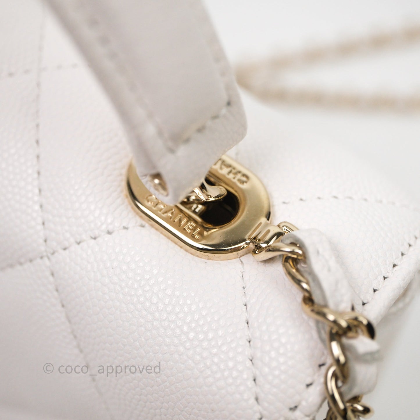 Chanel Small Coco Lady Quilted Flap Bag With Top Handle White Calfskin Gold Hardware