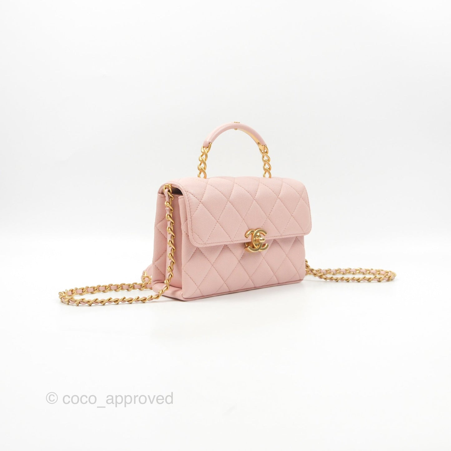 Chanel Carry Me Top Handle Flap Bag Pink Caviar Aged Gold Hardware 23S