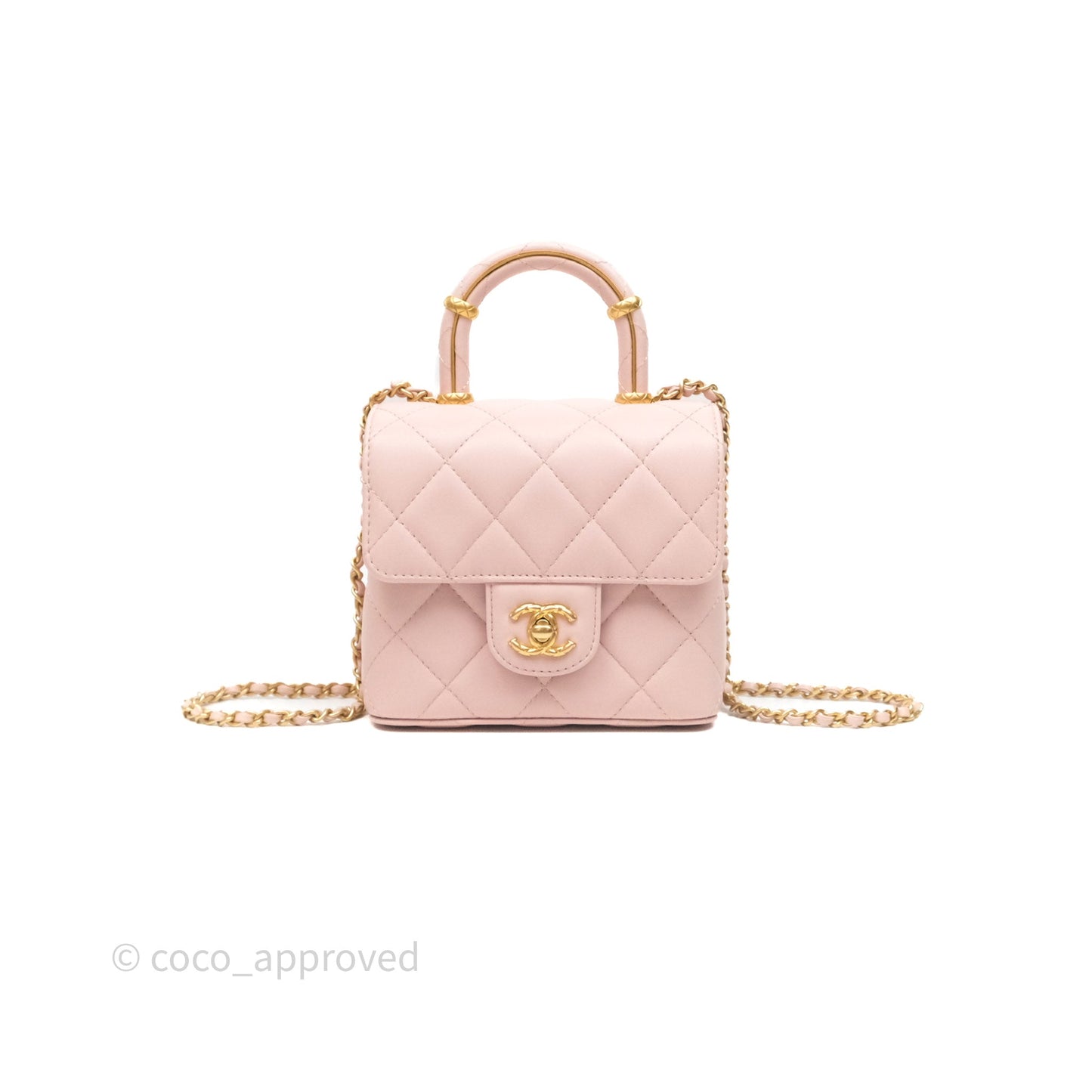 Chanel Top Handle Flap Bag Pink Lambskin Aged Gold Hardware 23S