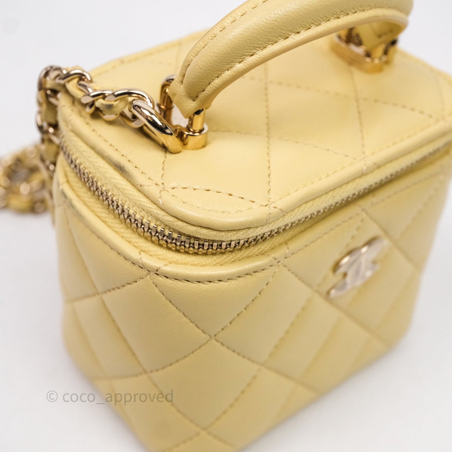 Chanel Mini Top Handle Vanity With Chain Yellow Lambskin Gold Hardware