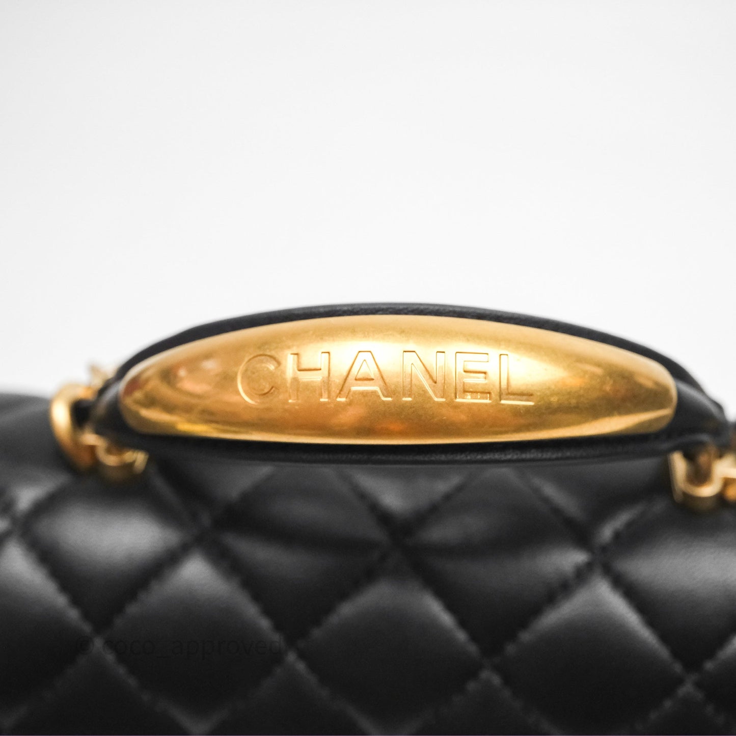 Chanel Metal Top Handle Mini Rectangular Flap Bag Black Lambskin Aged Gold Hardware