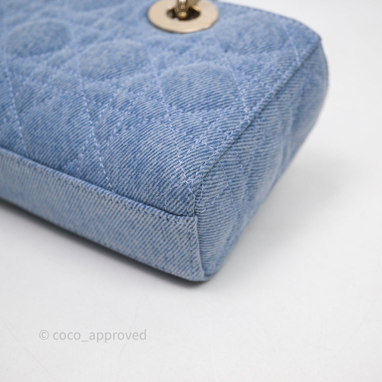 Christian Dior Small Lady D-Joy Bag Washed Blue Denim Cannage Gold Hardware