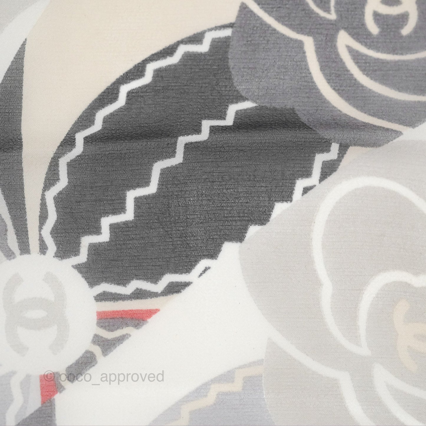 Chanel CC Silk Square Scarf 90 Grey/Red/White